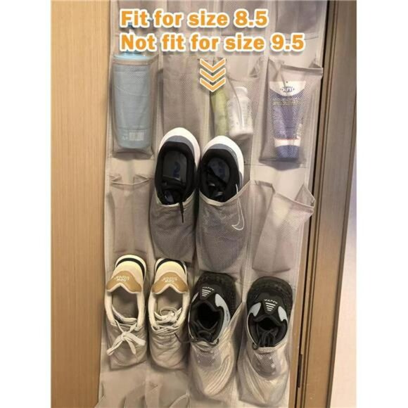Over Door Hanging Shoe Organizer 24 Pocket Rack Holder Closet Storage Grey - Picture 6 of 8